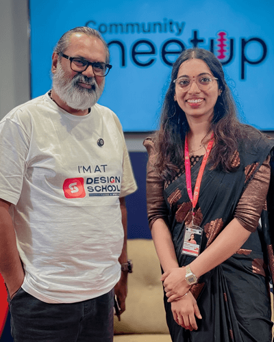 Neelima with a guest at a Design School event
